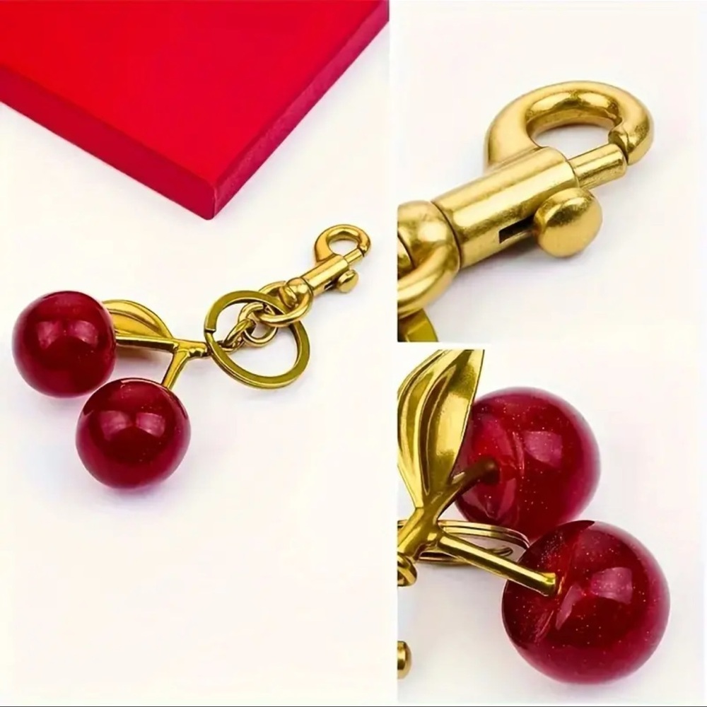Jumbo Glitter Cherry Keychain Charm (Matte Gold) - Picture 7 of 7